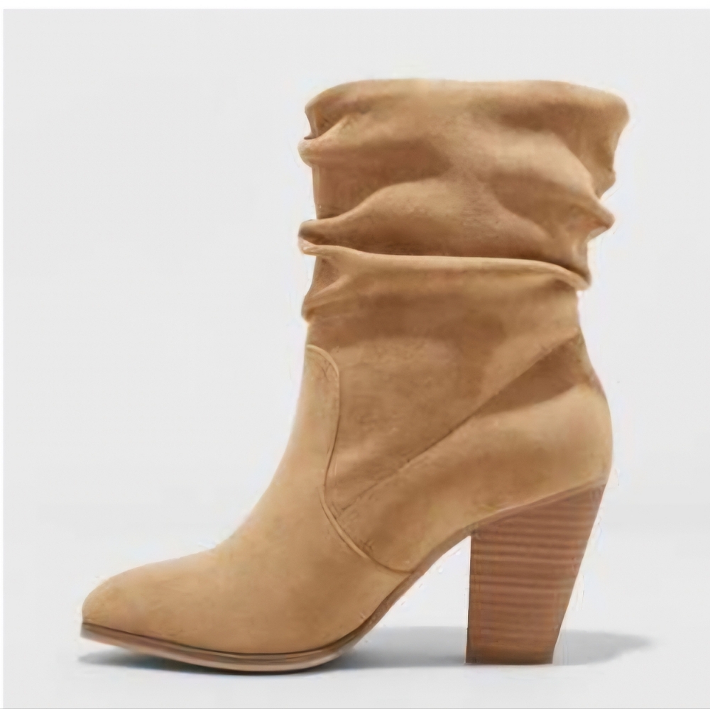 Mossimo Supply Co Cristina Mid Calf Heeled Scrunch Boots - Taupe Sz: 8